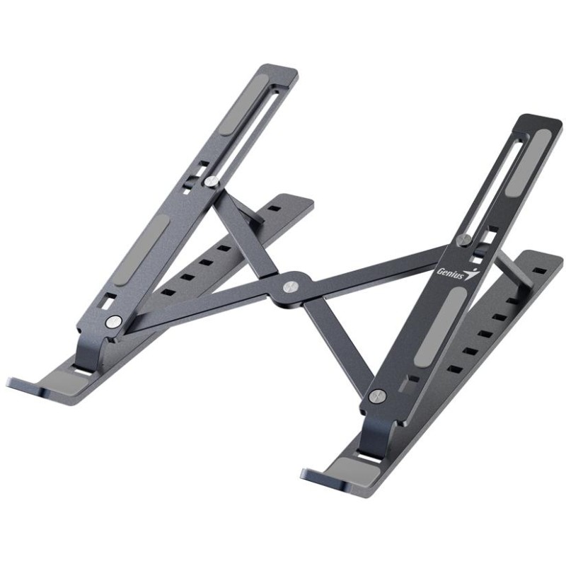 GENIUS G-Stand M250 přenosný stojan na notebook, tablet a telefon, hliníkový, 7 pozic, skládací, kovově šedý