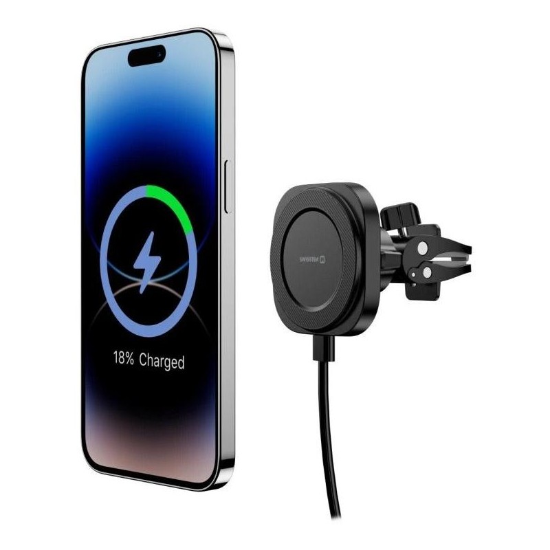 Swissten magnetický držák do ventilace autamagstick compact s bezdrátovým nabíjením 15w/7,5w (kompatibilní s magsafe)
