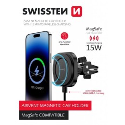 Swissten magnetický držák do ventilace autamagstick compact s bezdrátovým nabíjením 15w/7,5w (kompatibilní s magsafe)