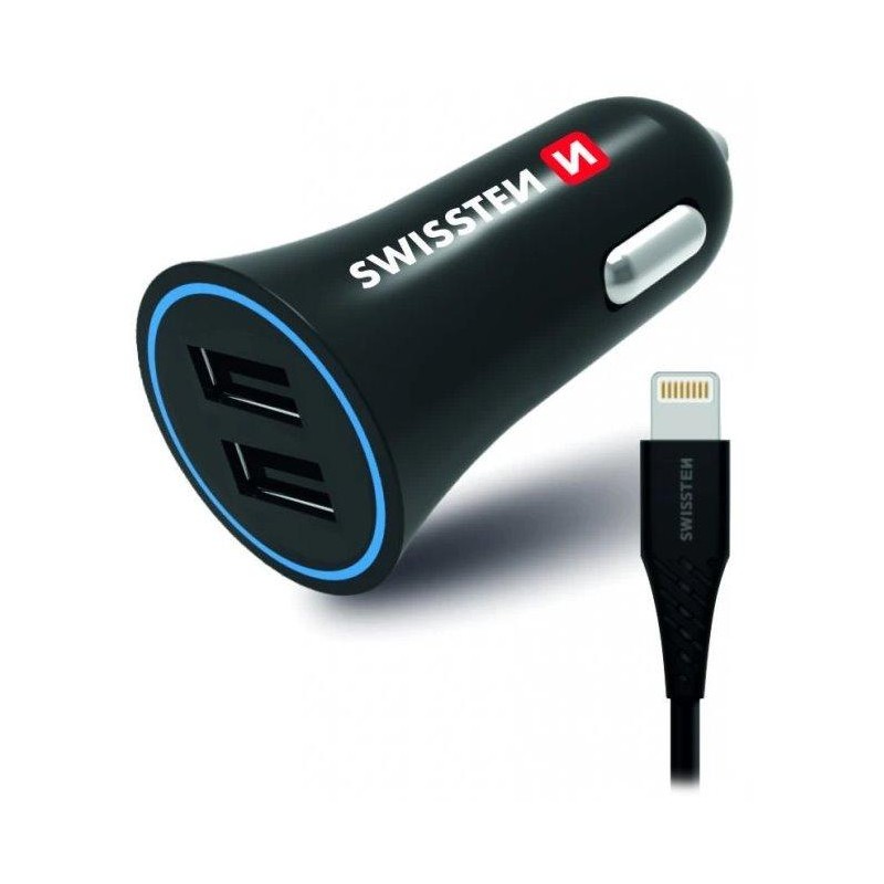 Swissten cl adaptér 2,4a power 2x usb + kabel lightning