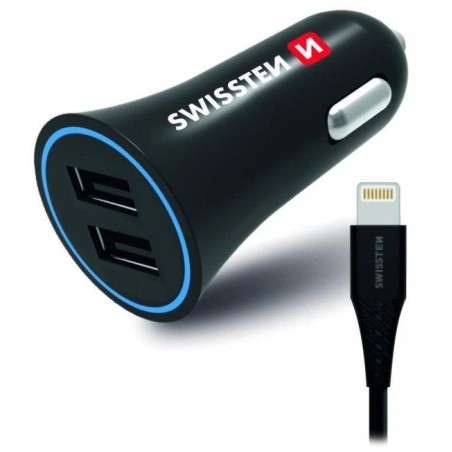 Swissten cl adaptér 2,4a power 2x usb + kabel lightning