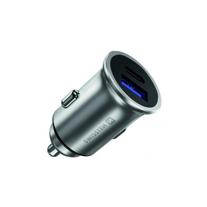 Swissten cl adaptér power delivery usb-c + quick charge 3.0 36w metal stříbrný