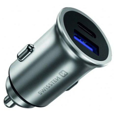 Swissten cl adaptér power delivery usb-c + quick charge 3.0 36w metal stříbrný