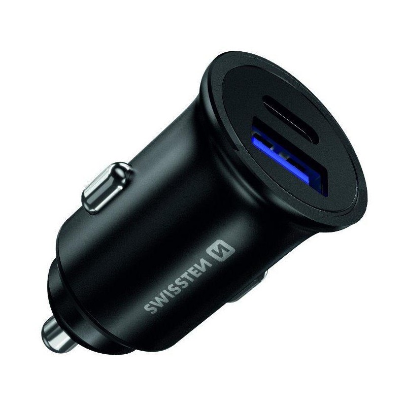 Swissten cl adaptér power delivery usb-c + quick charge 3.0 36w metal černý