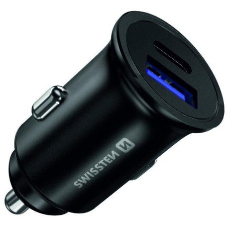 Swissten cl adaptér power delivery usb-c + quick charge 3.0 36w metal černý