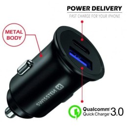 Swissten cl adaptér power delivery usb-c + quick charge 3.0 36w metal černý