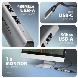 AXAGON multi 4in1 USB-C hub / HMC-H3A / USB 3.2 Gen1 / 3x USB-A / HDMI / 15cm