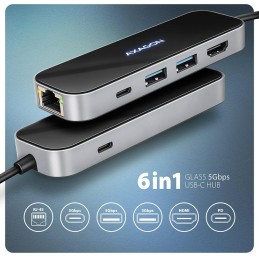 AXAGON multi 6in1 USB-C hub / HMC-6GLN / USB 3.2 Gen1 / PD 100W / 1x USB-C / 2x USB-A / HDMI / RJ-45 / 20cm