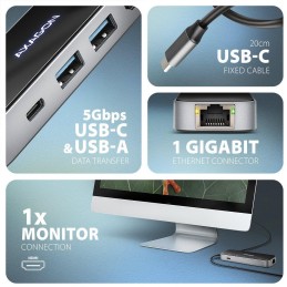 AXAGON multi 6in1 USB-C hub / HMC-6GLN / USB 3.2 Gen1 / PD 100W / 1x USB-C / 2x USB-A / HDMI / RJ-45 / 20cm