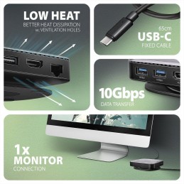 AXAGON multi USB-C hub 9in1 UFO / HMC-UFO / PD 100W / 1xNVME slot / 1xUSB-C / 2xUSB-A / HDMI / RJ-45 / SD/MicroSD / 65cm