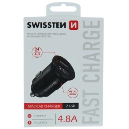 Swissten cl adaptér 2x usb 4,8a metal černý