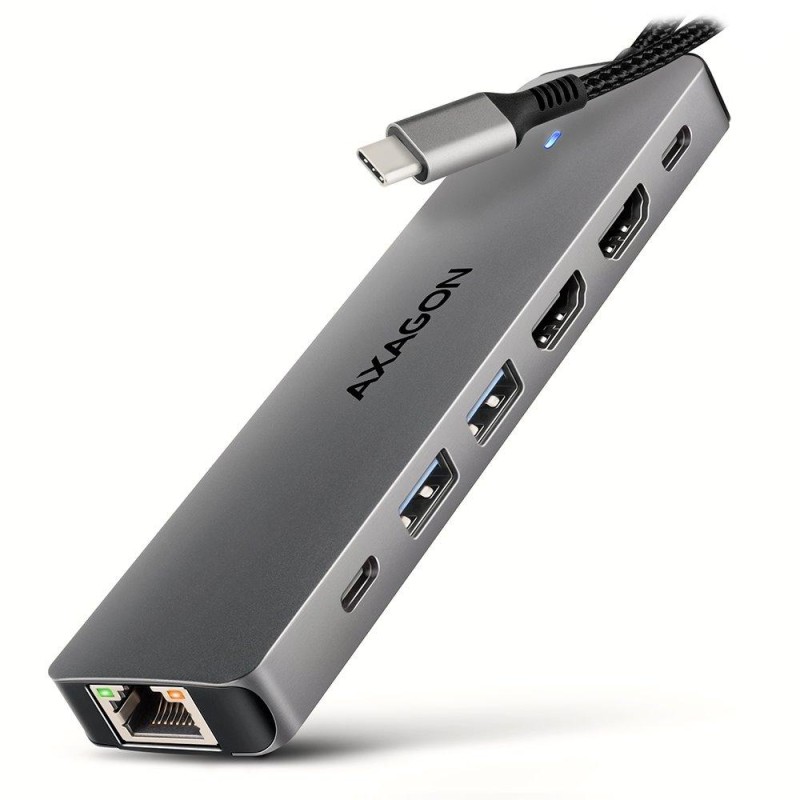 AXAGON multi USB-C hub 7in1 / HMC-7HX2 / PD 100W / 1xUSB-C / 2xUSB-A / 2xHDMI / RJ-45 / kabel 15cm