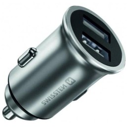 Swissten cl adaptér 2x usb 4,8a metal stříbrný
