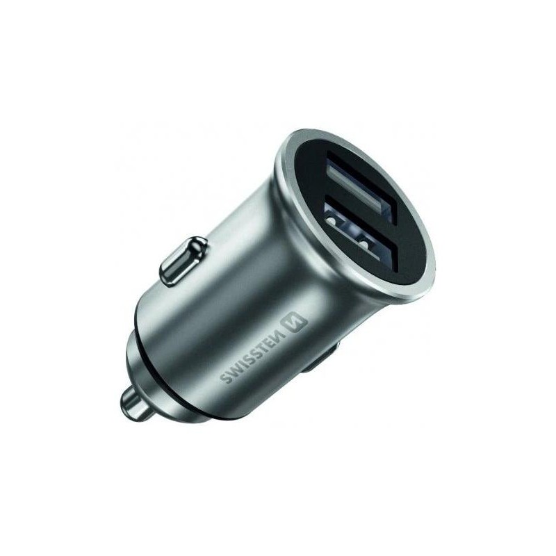 Swissten cl adaptér 2x usb 4,8a metal stříbrný