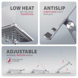 AXAGON hliníkový stojan pro notebooky velikosti 10" - 16" s USB hubem / HMC-STND /  HDMI / 3xUSB-A / GLAN / PD