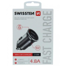 Swissten cl adaptér 2x usb 4,8a metal stříbrný