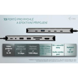 I-tec dokovací stanice USB-C Metal Nano 3x Display Dock, 2x HDMI 1x USB-C video, Power Delivery 140W