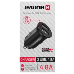 Swissten cl adaptér 2x usb 4,8a metal černý