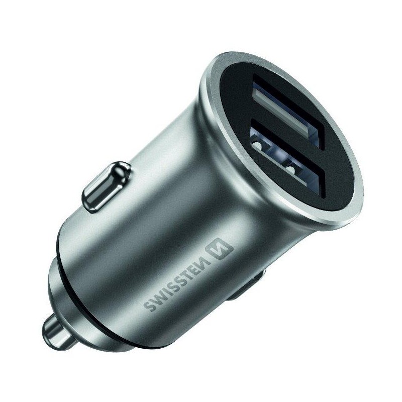 Swissten cl adaptér 2x usb 4,8a metal silver (eco balení)