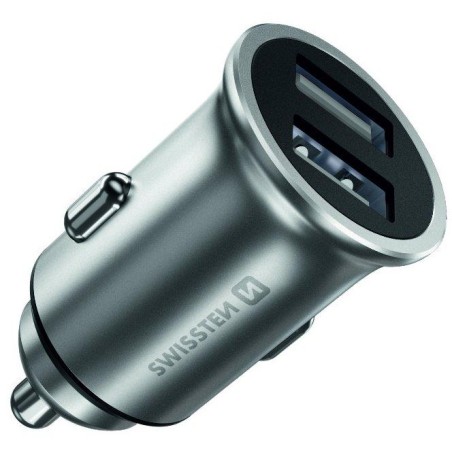 Swissten cl adaptér 2x usb 4,8a metal silver (eco balení)