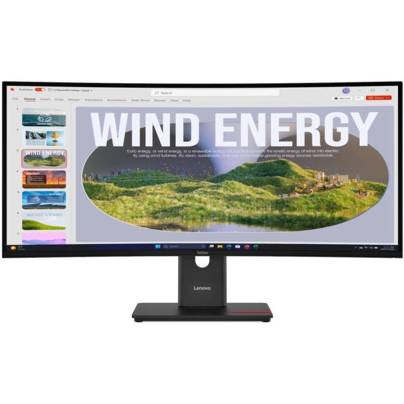 Lenovo T34WD-40 s MC60/ 34" VA, prohnutý/ 3440x1440/ 21:9/ 300cd/m2cmd/ 3000:1/ 4ms/ HDMI/ DP/ USB/ RJ45/ VESA/ černý
