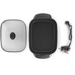 POŠKOZENÝ OBAL - NEDIS elektrická pánev na smažení/ průměr 40 cm/ silné tělo z litého hliníku/ černá