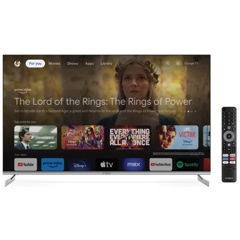 STRONG SMART QLED TV 50"/ SRT50UF8733/ UHD/ 3840x2160/ DVB-T2/C/S2/ H.265/HEVC/ 3xHDMI/ 2xUSB/ Wi-Fi/ LAN/ G/ ANDROID 11