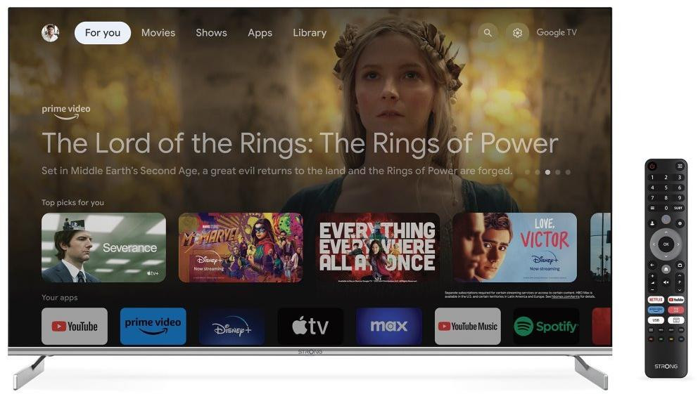 STRONG SMART QLED TV 50"/ SRT50UF8733/ UHD/ 3840x2160/ DVB-T2/C/S2/ H.265/HEVC/ 3xHDMI/ 2xUSB/ Wi-Fi/LAN/G/ ANDROID 11