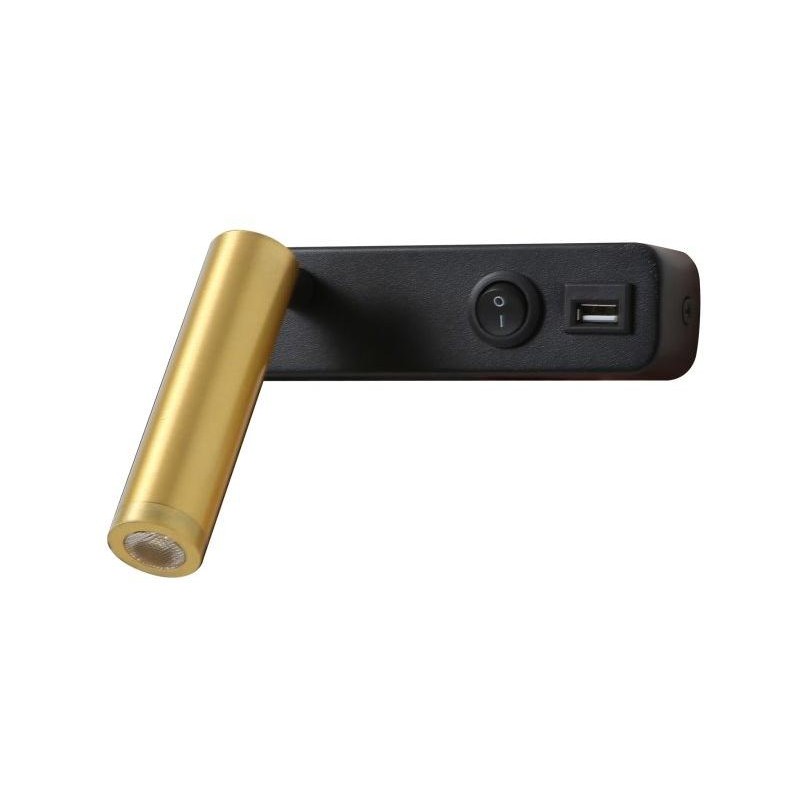 IMMAX GOAL designové nástěnné LED svítidlo, vypínač, USB, 3W, černo-zlaté