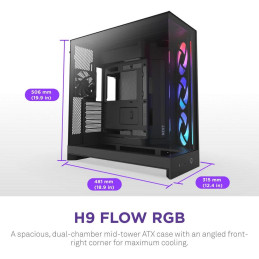 NZXT skříň H9 Flow ARGB dvoukomorová ATX / 3xRGB 140 mm / 1x 120mm fan / prosklená / černá