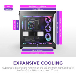 NZXT skříň H9 Flow ARGB dvoukomorová ATX / 3xRGB 140 mm / 1x 120mm fan / prosklená / černá