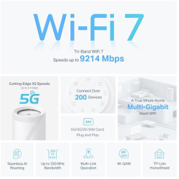 TP-Link Deco BE65-5G(1-pack) Mesh systém BE9300 s 5G modemem, WiFi 7, 3x 2.5GLAN, USB, 2,4/5/6GHz
