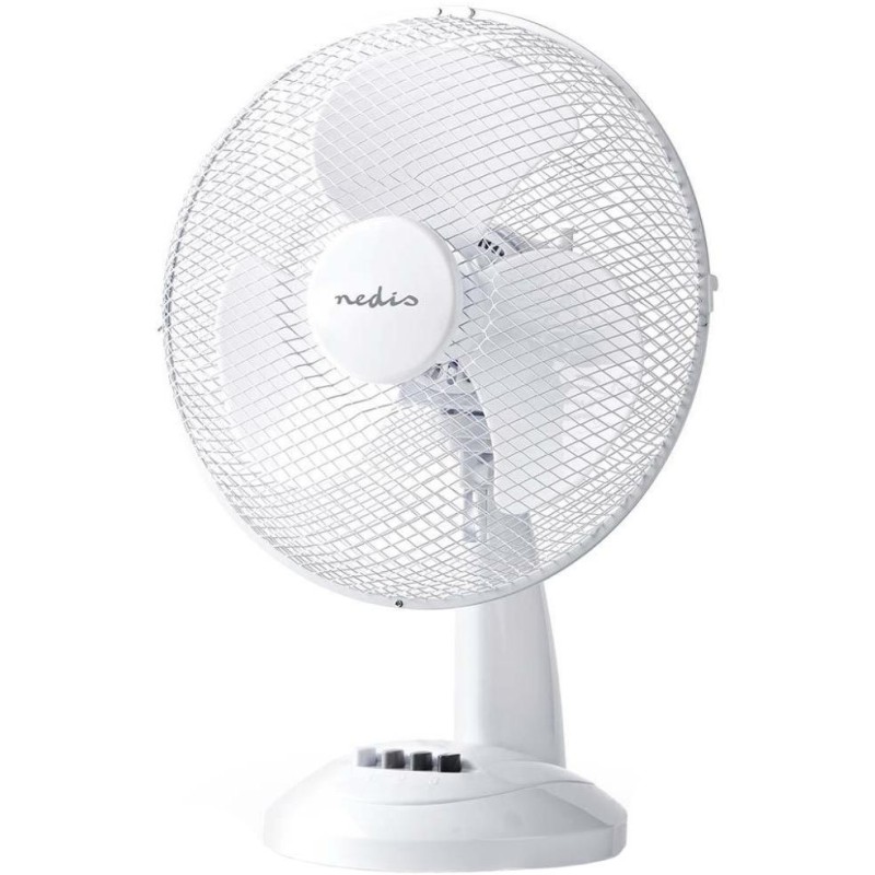 NEDIS stolní ventilátor/ průměr 30 cm/ výkon 35 W/ 3 rychlosti/ funkce oscilace/ kabel 1,5 m/ bílý