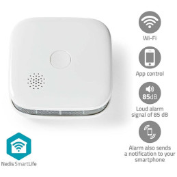 NEDIS Wi-Fi chytrý detektor kouře/ napájení z baterie/ hlasitost 85 dB/ výdrž snímače 10 let/ Android & iOS/ bílý