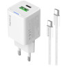 COLORWAY 1x USB-C/ 1x USB-A/ mains charger/ GaN/ PD/ PPS/ 20W/ White + 1x USB-C cable