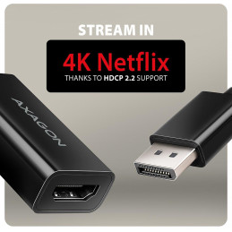 AXAGON adaptér DP na HDMI / RVD-HI20N / 4K/60Hz / HDCP 2.2 / 0,15m / černý