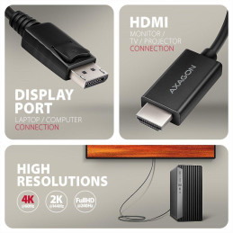 AXAGON adaptér DP na HDMI / RVD-HI20C2 / 4K/60Hz / HDCP 2.3 / 1,8m / černý