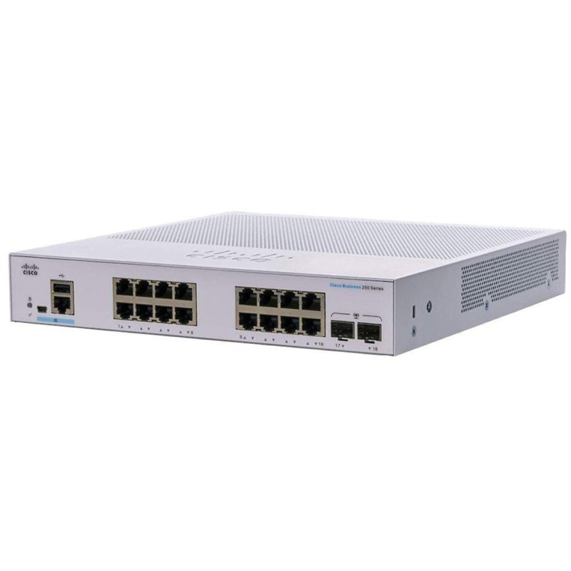 Cisco CBS250-16T-2G-EU 16-port GE Smart Switch, 16x GbE RJ-45, 2x 1G SFP, fanless, REFRESH