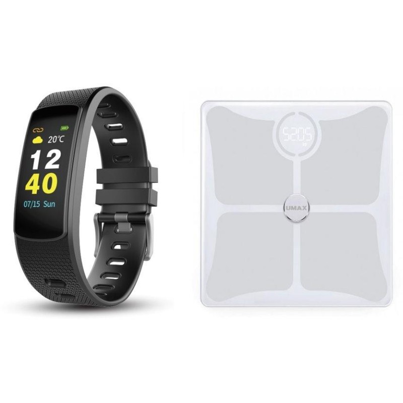 UMAX chytrá váha Stay Active! Smart Scale US10C + chytrý náramek U-Band 116 HeartRate Color