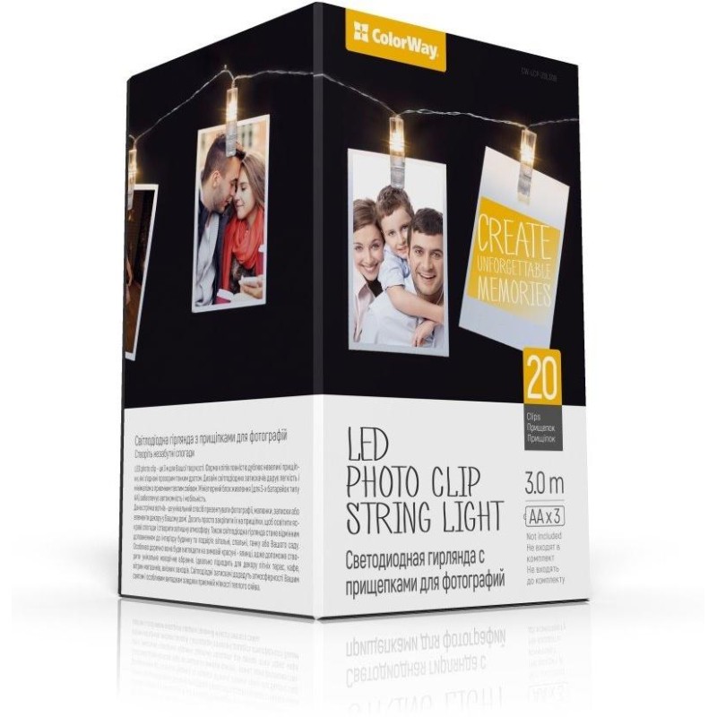 COLORWAY LED fotokolíčky / 20 LED / délka 3 m / teplá bílá/ napájení 3x AA