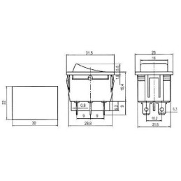 Solarmi Přepínač kolébkový 2pol./6pin ON-ON 250V/15A černý