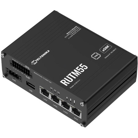 Teltonika RUTM55 průmyslový router, dual SIM + eSIM, 5G, 4x LAN,  serial RS232/485, WiFi 5