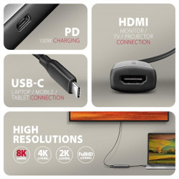 AXAGON adaptér USB-C na HDMI / RVC-HI8KPD / 8K/60Hz, 4K/144Hz / HDCP 2.3 / PD 100W / 0,16m / černý