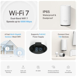TP-Link Deco BE25 venkovní Mesh systém BE3600, WiFi 7, 688MBps na 2,4GHz, 2882 Mbps na 5GHz, 2x 2,5GLAN, 1ks v balení