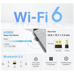 TP-Link Archer TX10UB Nano  AX900 Wi-Fi 6 USB Adaptér, 287 Mbps na 2.4GHz, 600Mbps na 5GHz,  BT 5.3, USB2.0