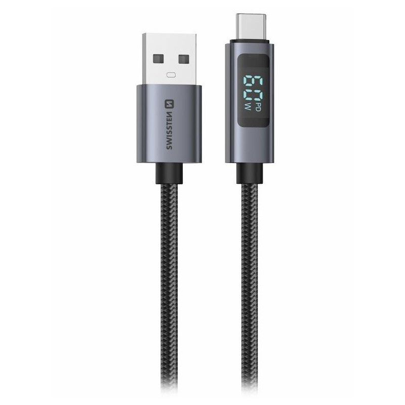 Swissten LCD kabel USB-A / USB-C 1m