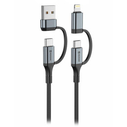 Swissten textilní datový kabel 4in1, 3A, 1,5m černý