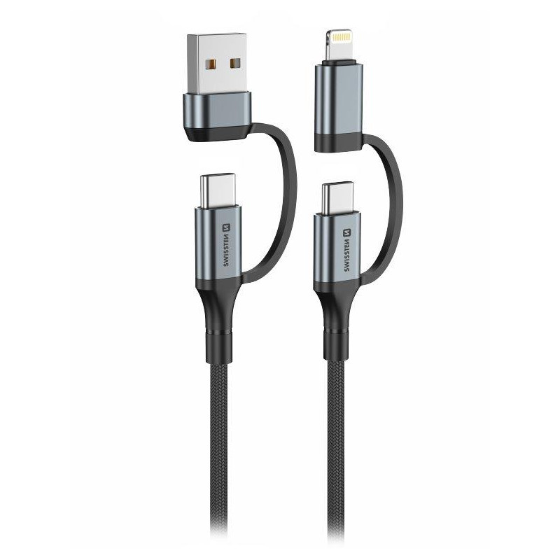 Swissten textilní datový kabel 4in1, 3A, 1,5m černý