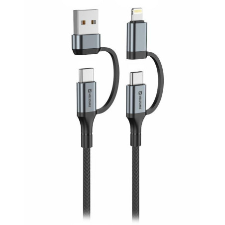 Swissten textilní datový kabel 4in1, 3A, 1,5m černý