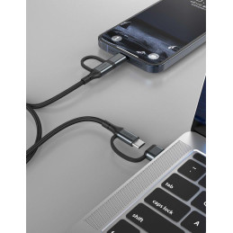 Swissten textilní datový kabel 4in1, 3A, 1,5m černý